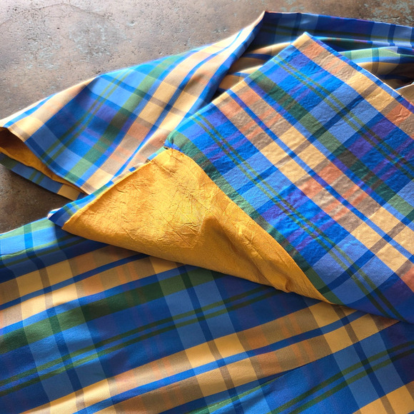 Vintage 60s Style Plaid Midi Dress and Jacket Set Plus Size 1X Blue Gold Satin - Picture 14 of 14